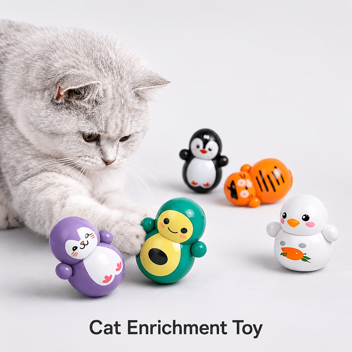 H&K 5pc Cat Wobble Toy Set – Self-Righting Rolling Toys