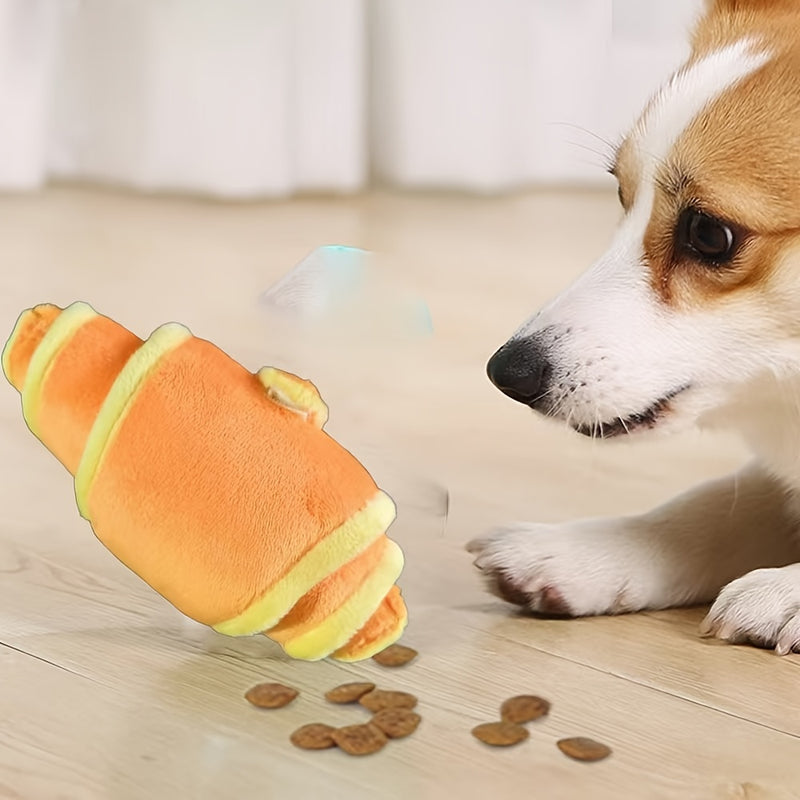 H&K Plush Croissant Dog Toy – Squeaky Treat-Dispensing Toy