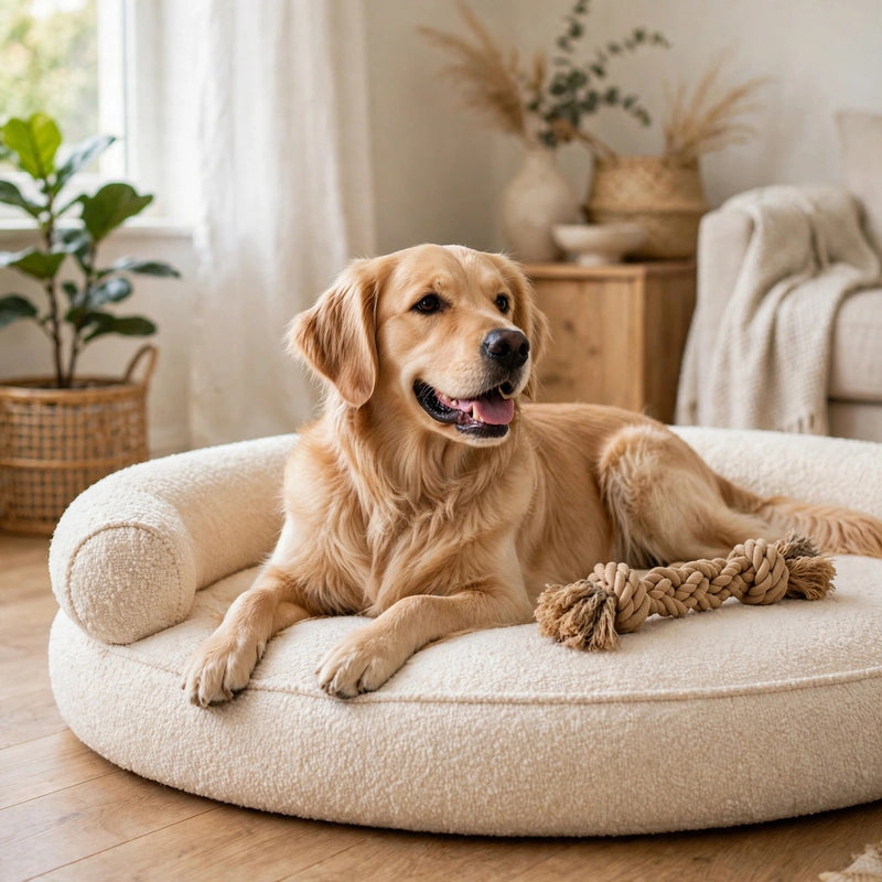 Dog relaxing with rope toy