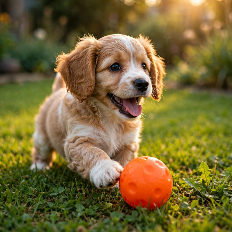 Puppy playing with ball